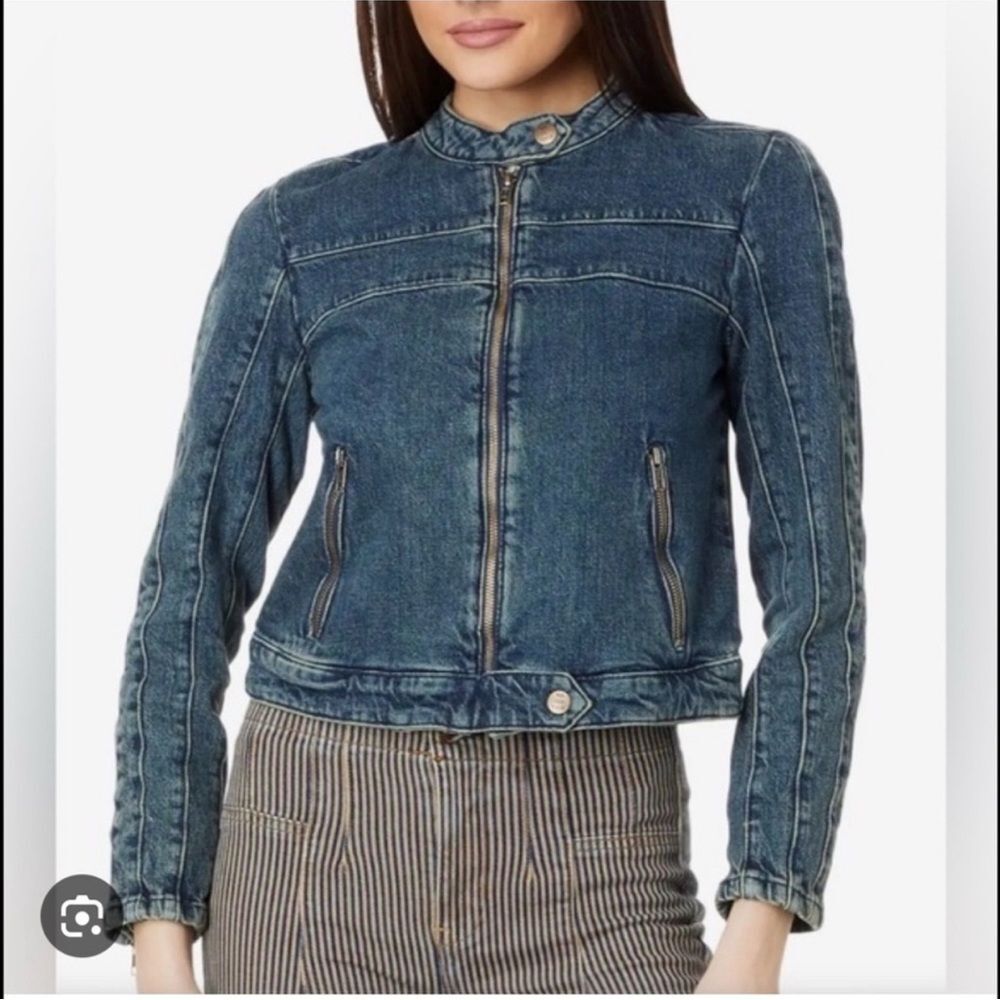 Free People We The Free Fast Lane Motto Denim Jacket Medium